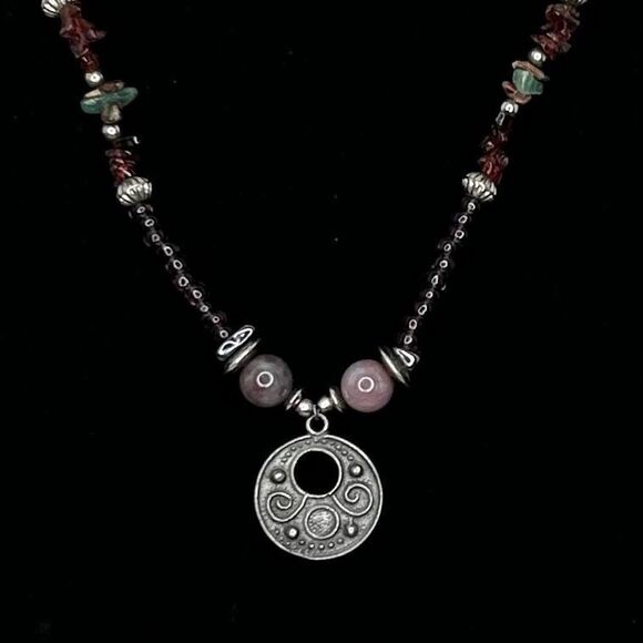 Boho Beaded Pendant Necklace Unisex 19" Multicolor Gem stones Single Strand - Picture 2 of 8